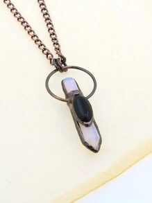 KEJIALAI Clear Quartz Stick Point Pendants Necklace,Welded Antique Copper Natural Quartz Column Necklace,Plated Bronze Copper Red Green Crystal Embellishment - Yellow Tiger Eye Stone - View 10