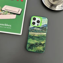 1pc Neutral Oil Painting Style Landscape Printed Shockproof Phone Case Compatible With Iphone 7/8/11/12/13/14/15/X/Xr/Xs/Plus/Pro/Pro Max/Se2 - dark green[0] - View 3