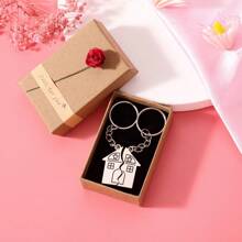 2 piezas Llavero en forma de casa para pareja, llavero creativo, mejor regalo para novia, llavero con caja de regalo, accesorio de coche, dije para bolso - Plata nueva - Ver 12
