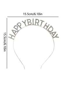 1pc鑲有鑽石的happy Birthday英文字母節日派對髮飾,happy Birthday頭箍,適用於生日派對,慶生活動。 - 銀色 - 查看 8