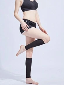 Sports Outdoor 1pair Solid Color Outdoor Sports Leg Covers, Stretchy & Breathable Knitted Calf Sleeves For Running & Fitness - Black - View 3