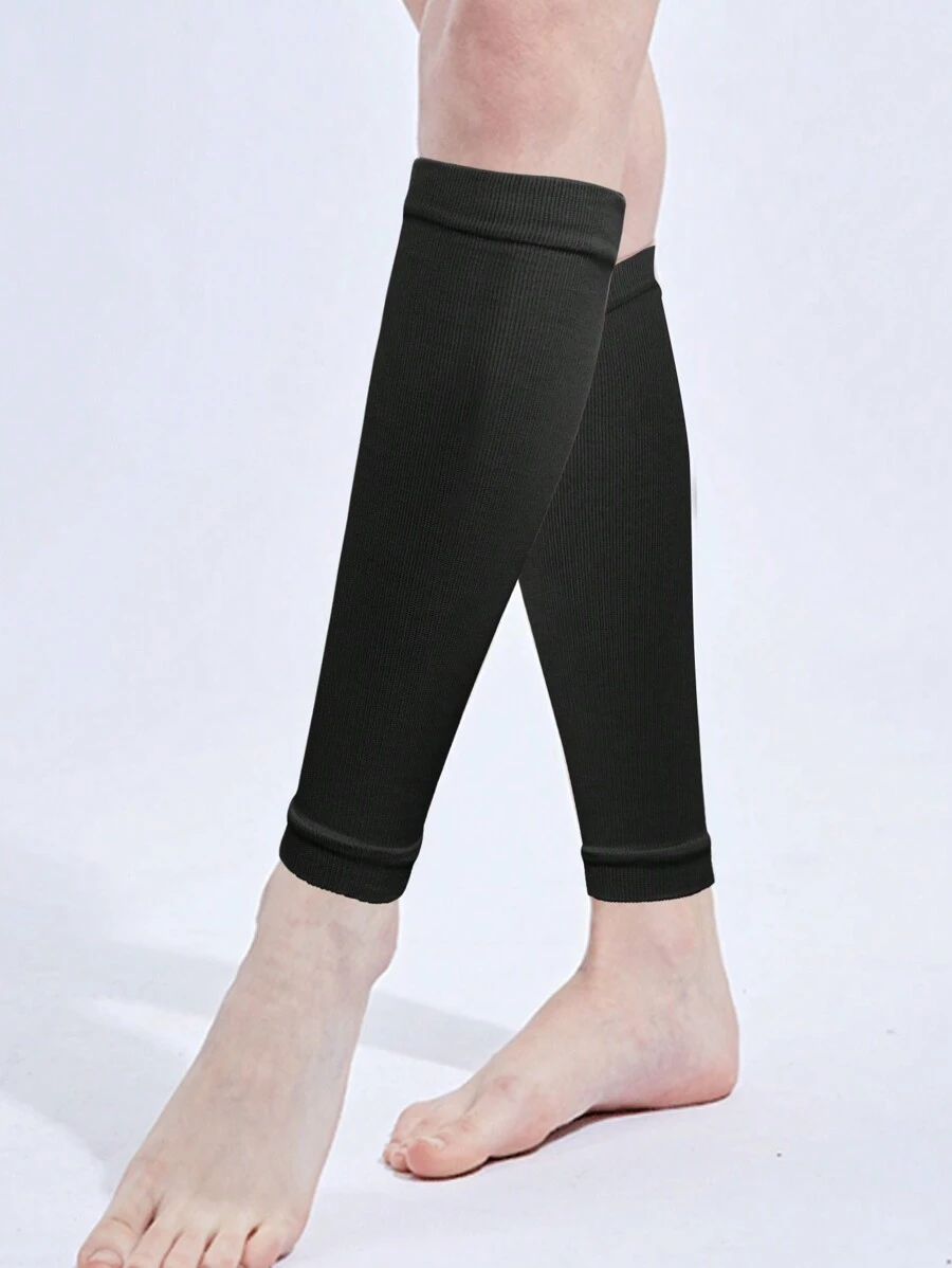 Sports Outdoor 1pair Solid Color Outdoor Sports Leg Covers, Stretchy & Breathable Knitted Calf Sleeves For Running & Fitness - Black - View 1