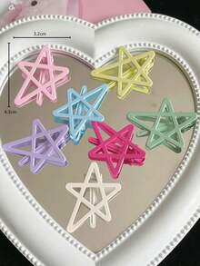 1入綠色兒童及青少女發夾,彩色星形設計,簡約休閒風格,適合日常佩戴 - 綠色 - 查看 2