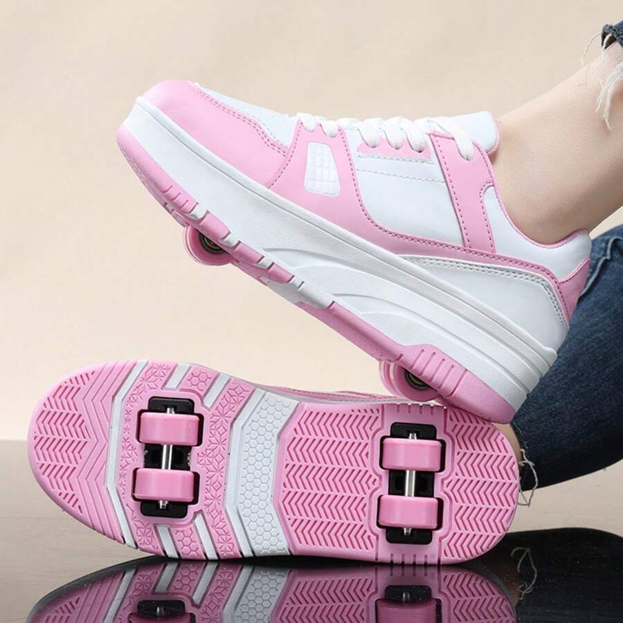 野外運動四輪滑輪鞋,可拆卸超輕兒童滾輪溜冰鞋,男女童輪鞋 - 粉色 - 查看 1