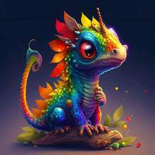 1pc 5d Colorful Lovely Small Dinosaur Pattern Diamond Painting Kit, Suitable For Beginners, Art Gift Diy Animal Diamond Embroidery Mosaic Handmade Artist Home Decor Painting (7.87in*7.87in) - Multicolor - View 1