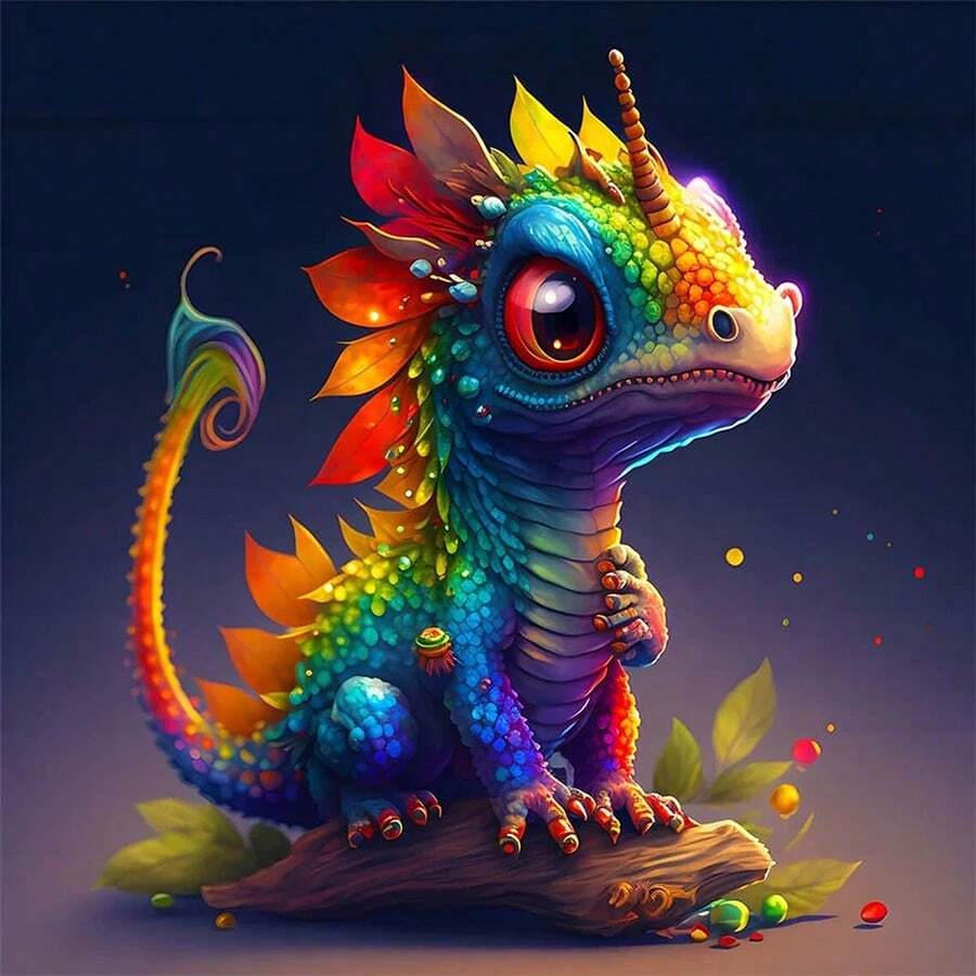1pc 5d Colorful Lovely Small Dinosaur Pattern Diamond Painting Kit, Suitable For Beginners, Art Gift Diy Animal Diamond Embroidery Mosaic Handmade Artist Home Decor Painting (7.87in*7.87in) - Multicolor - View 1