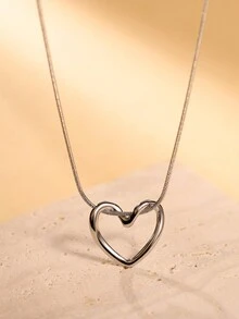 1入簡約愛心吊墜項鍊,適用於假日、派對、約會、禮物、日常穿著 - 銀色 - 查看 4