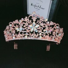 Wedding Bridal Crown, European And American Style Rose Gold & Glittering Diamond Rhinestones Headband Tiaras For Women - Rose Gold Colored Diamonds - View 4