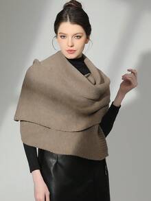 1個新的厚實純色柔軟多功能羊毛編織披肩,休閒旅行禮物時尚配件 - 駝色 - 查看 6