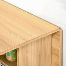 HOMCOM Table à manger pliante table de cuisine salon pliable mobile sur roulettes 140L x 80l x 74H cm 2 étagères intégrées coloris chêne - Jaune moutarde - Voir 10