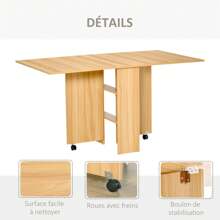 HOMCOM Table à manger pliante table de cuisine salon pliable mobile sur roulettes 140L x 80l x 74H cm 2 étagères intégrées coloris chêne - Jaune moutarde - Voir 9