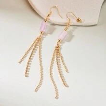 1 对时尚百搭的不对称棱镜水晶和玛瑙流苏吊坠耳环，配以艺术复古金属链、水钻和紫水晶细节，适合日常佩戴和派对 - 天然石流蘇耳環 - 查看 5