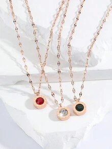 1pc Fashionable Jewelry Stainless Steel 18k Gold Plated Roman Numeral Circle Pendant Necklace With Rhinestone Inlay, Suitable For Women's Parties, Daily Wear - Multicolor - View 6