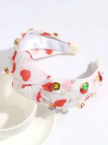 1入時尚寬結頭箍，配有人工珍珠和鑽石裝飾，非常適合日常穿著和情人節 - 彩色 - 查看 6