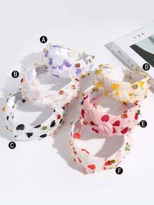 1入時尚寬結頭箍，配有人工珍珠和鑽石裝飾，非常適合日常穿著和情人節 - 彩色 - 查看 1