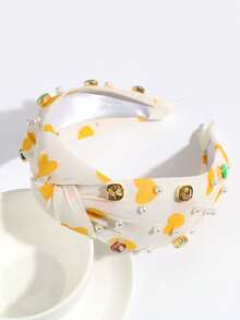 1入時尚寬結頭箍，配有人工珍珠和鑽石裝飾，非常適合日常穿著和情人節 - 彩色 - 查看 9