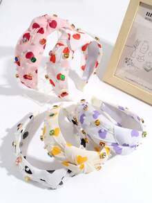 1入時尚寬結頭箍，配有人工珍珠和鑽石裝飾，非常適合日常穿著和情人節 - 彩色 - 查看 2