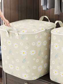 1pc Portable Non-Woven Clothes & Blanket Storage Organizer With Durable Handle, Foldable Closet Storage Box For Sorting Clothes - Multicolor - View 1