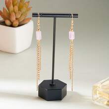 1 对时尚百搭的不对称棱镜水晶和玛瑙流苏吊坠耳环，配以艺术复古金属链、水钻和紫水晶细节，适合日常佩戴和派对 - 天然石流蘇耳環 - 查看 8