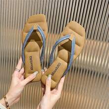 女露趾一腳蹬平底涼鞋,適合公寓和戶外穿著,藍色 - 藍色 - 查看 4