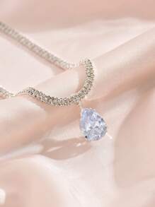 1pc Valentine's Day Heart Shaped Rhinestone Inlaid Y2k Party Necklace Suitable For Parties And Festivals - White - View 4