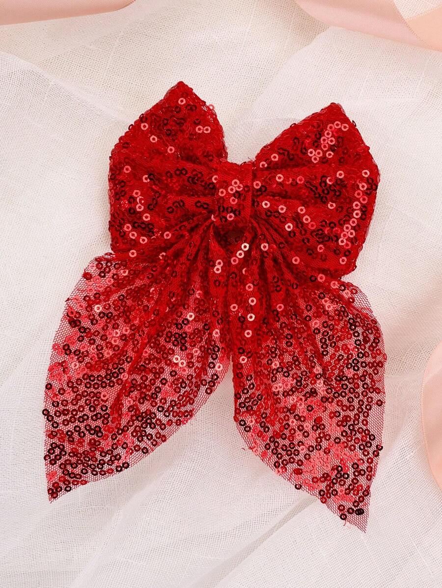 1pc Shiny Sequin Big Bow Hair Clip, Red Glitter Hair Accessory, Suitable For Daily Wear And Valentine's Day Gift, Fit For Girls And Teenagers - Red - View 1