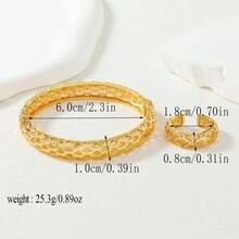 2 件/組金色金屬鏤空設計女款高端金屬手鐲和戒指套裝 - 彩色 - 查看 4