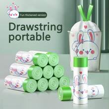 1pc 5 Rolls/75pcs Rabbit Printed Plastic Garbage Bag, Thickened Large Size, Drawstring, Affordable Package, Suitable For Dormitory, Students, Kitchen Use - Happy Bunny - View 1