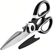 厨房剪刀 重型不锈钢烹饪剪刀 多用途锋利加厚剪刀 适用于切割肉类、食物、鱼类和家禽，可用洗碗机清洗 - 黑與白 - 查看 1