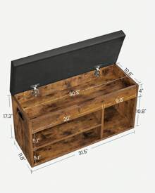 VASAGLE Storage Bench With Cushion, Shoe Bench With Padded Seat, 3 Compartments, Hidden Storage, Shelves, Living Room Lounge Hallway Bedroom, Load Capacity 330 Lb, Rustic Brown And Black - 棕色 - 查看 6