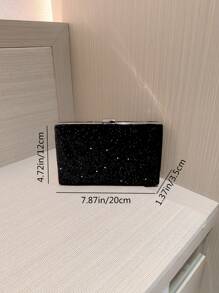 月夜晚禮包冬季女性時尚天鵝絨手拿包，配有閃亮鑽石鏈，適用於夜店、宴會、派對、舞會、正式場合 - 黑色 - 查看 8