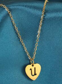 1pc Simple Stainless Steel 26 English Alphabet Pendant Necklace, Ideal Gift For Friends - Yellow Gold - View 28