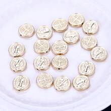 15 顆/包合金材質 Kc 金色圓珠,雙面雕刻聖本篤珠,diy 珠寶製作配件 - 金色 - 查看 5