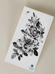 STARTTOOS 1pc Negro Flor Patrón Tatuaje Temporal Pegatina Para Brazo, Pecho, Abdomen, Espalda - Negro - Ver 6