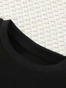 小男孩 2024 新年快樂印花運動休閒圓領運動衫,秋冬 - 黑色 - 查看 3