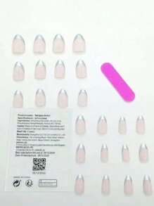 24pcs/Set Short Almond Shaped Minimalist French-Styled Edge False Nails, Easy To Wear - For Students/Ladies' Parties, Dances, And Daily Wear Press On Nails Nail Supplies - Multicolor - View 2