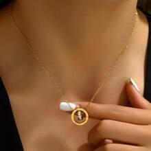 1入組不鏽鋼立方體和羅馬數字設計鍍金項鍊連禮盒,適合作為女性的節日、週年紀念、聖誕節、新年禮物送給重要的人 - 金黃色 - 查看 4