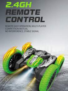 1入組兒童驚險遙控車2.4g恐龍噴霧rc特技車雙面越野自卸車電動玩具車,適合男孩和女孩的禮物 - 綠色 - 查看 5