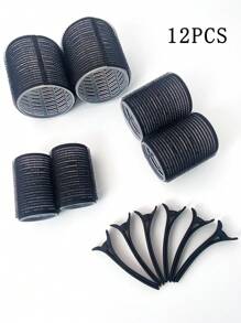12-Piece Hair Roller Fluffy Curly Air Fringe Roll Self-Adhesive Hair Roll Hook And Loop Free Perm Multi-Size Hair Clip Duck Lip Tray Clip One Line Needle Lip Clip Clip For Barbershop,Valentine's Day Couple As Gift Hair Accessories Tool
