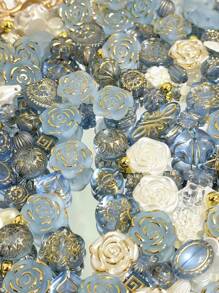 一袋70克金边磨砂蓝玫瑰珠、蝴蝶结、仿珍珠混合手工制作DIY手链、手机壳、项链、首饰、朋友自制礼物、穿孔多功能首饰和装饰道具，可用作相框装饰，打造名人卡片道具、装饰品和风景，价格实惠，性价比高。各种款式都经过精心制作，包括仿珍珠、冰块和玫瑰，每个都单独包装作为情人节装饰品 - 藍色 - 查看 8