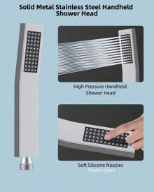 All Metal Shower Head, 10'' High Pressure Rainfall Shower Head, Showerhead Combo/Handheld Shower Wand, 12'' Adjustable Curved Shower Extension Arm, 71'' Hose, 2 Shower Holders - 10 Inch-Square-Chrome - Xem 5