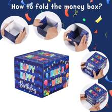 Caja para dinero de cumpleaños para regalos en efectivo, cajas sorpresa para regalar dinero a adultos con tarjeta de feliz cumpleaños extraíble y 30 bolsas transparentes - Formas divertidas de dar dinero como regalo - Azul - Ver 4