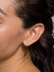 1對純銀s925鍍金輕奢極簡風心形耳針,適合女士 - 送禮首選時尚百搭珠寶禮物 - 金色 - 查看 3