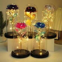 1朵人造玫瑰,花朵玫瑰金箔色彩繽紛的無限玫瑰,花朵和生日禮物適用於家居裝飾女性的獨特禮物（多色） - 彩色 - 查看 1