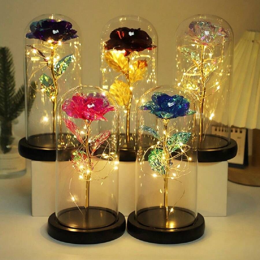 1朵人造玫瑰,花朵玫瑰金箔色彩繽紛的無限玫瑰,花朵和生日禮物適用於家居裝飾女性的獨特禮物（多色） - 彩色 - 查看 1