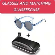 1PC 1 件儿童时尚眼镜，可爱猫耳，可爱款式，猫耳时尚眼镜，圆框眼镜，时尚潮流儿童眼镜，适合户外玩耍、派对、聚会。送给儿童的礼物 - 藍色 - 查看 5