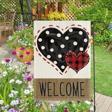 1入組情人節紅色和黑色心形庭院園林雙面印刷迎賓旗,適用於戶外庭院花園裝飾和活動裝飾（不包括鐵支架） - 彩色 - 查看 3