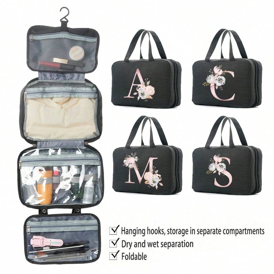 大號掛勾化妝包,防水折疊手提袋,旅行化妝刀具收納包,適用於女士化妝包,學校用品,學生公寓,旅遊必需品,化妝組織袋,洗浴包,送禮商品,適用於女孩、媽媽,防水男士洗漱包,沙灘包,沙灘必需品,海灘毛巾組織袋,海灘裝備,度假包,暑期旅遊必備 - 彩色 - 查看 1