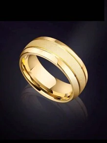 1件時尚鈦鋼戒指,啞光18k金色極簡主義戒指,適用於派對、商務活動、情人節禮物、街頭休閒時尚手飾,適用於最好的朋友生日禮物,華麗設計的雙色金色戒指,適用於任何場合的多功能戒指 - 8MM寬 內外球雙線磨砂戒指 - 查看 1