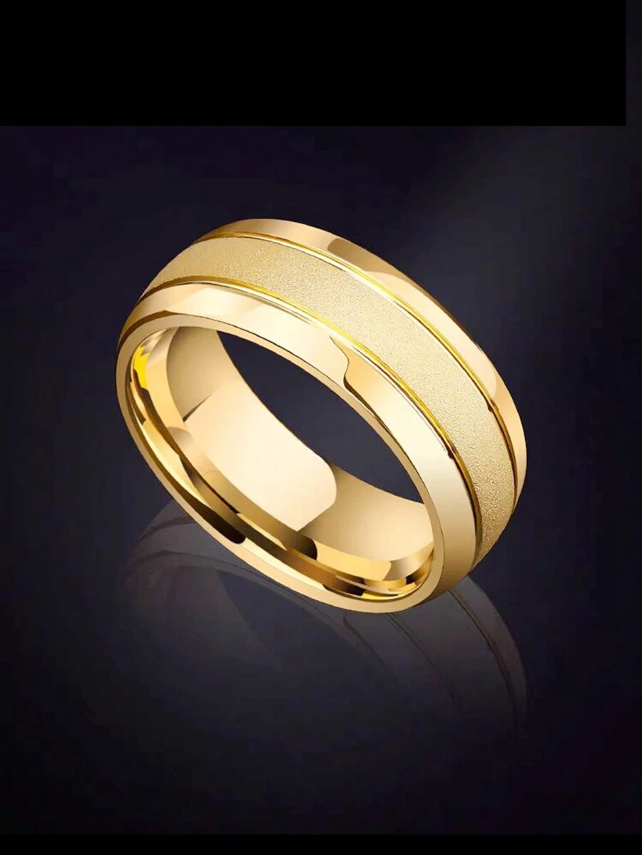 1件時尚鈦鋼戒指,啞光18k金色極簡主義戒指,適用於派對、商務活動、情人節禮物、街頭休閒時尚手飾,適用於最好的朋友生日禮物,華麗設計的雙色金色戒指,適用於任何場合的多功能戒指 - 8MM寬 內外球雙線磨砂戒指 - 查看 1